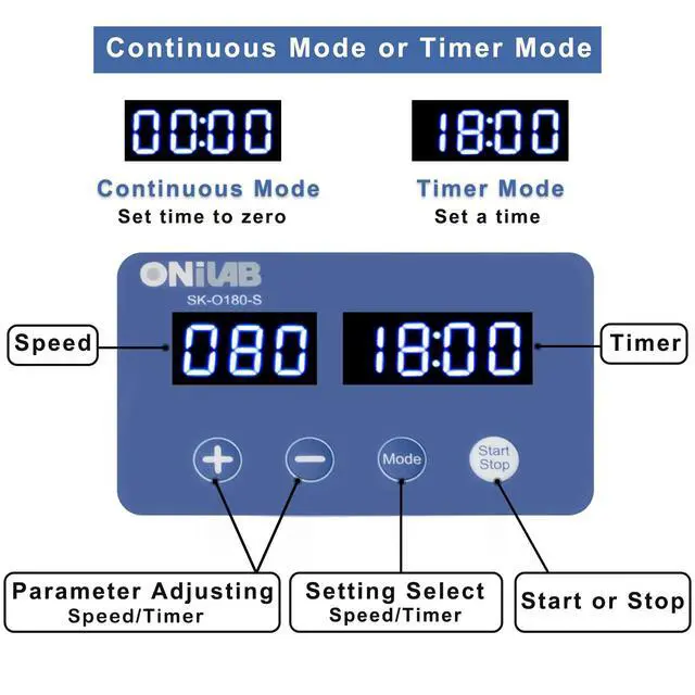 Alt view image 2 of 7 - Digital Orbital Shaker Adjustable Speed 40-200RPM,Capacity 2KGS, Orbital Rotator Shaker with Continuous Mode(Set time to Zero) or Timer Mode, LCD Display Speed and time, Labs and Classrooms