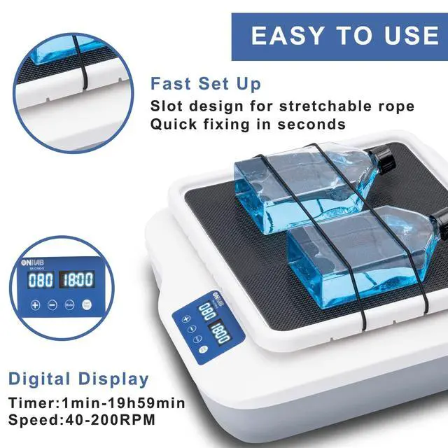 Alt view image 3 of 7 - Digital Orbital Shaker Adjustable Speed 40-200RPM,Capacity 2KGS, Orbital Rotator Shaker with Continuous Mode(Set time to Zero) or Timer Mode, LCD Display Speed and time, Labs and Classrooms
