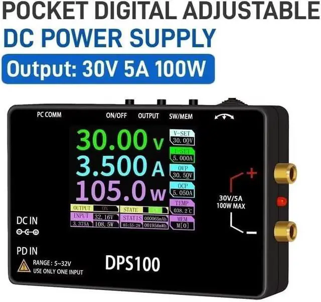 Alt view image 2 of 7 - 30V 5A Adjustable DC Power Supply with Dual Digital Waveform Modes | Mini portable switching power supply, compact size, low noise, suitable for electronics lab, repair bench and school teaching