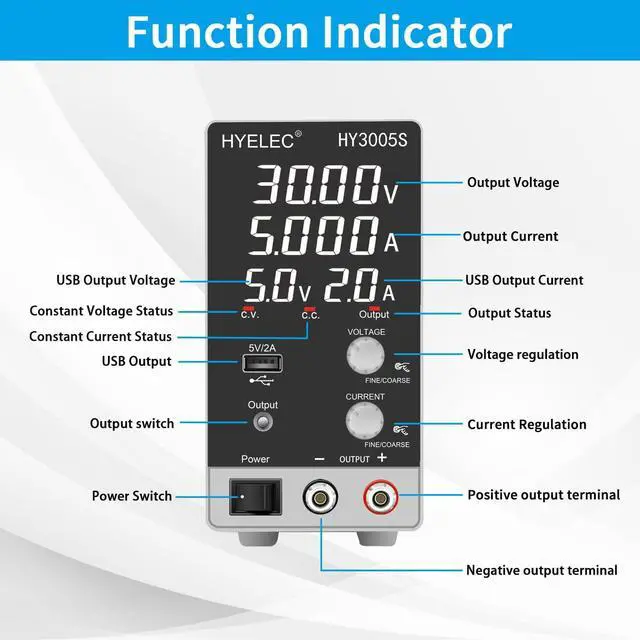 Alt view image 2 of 7 - DC Power Supply Variable 30V 5A, Adjustable Switching Regulated Power Supply with 4-Digit LED Display, Coarse and Fine Adjustments,5V2A USB Interface,110V Input Voltage