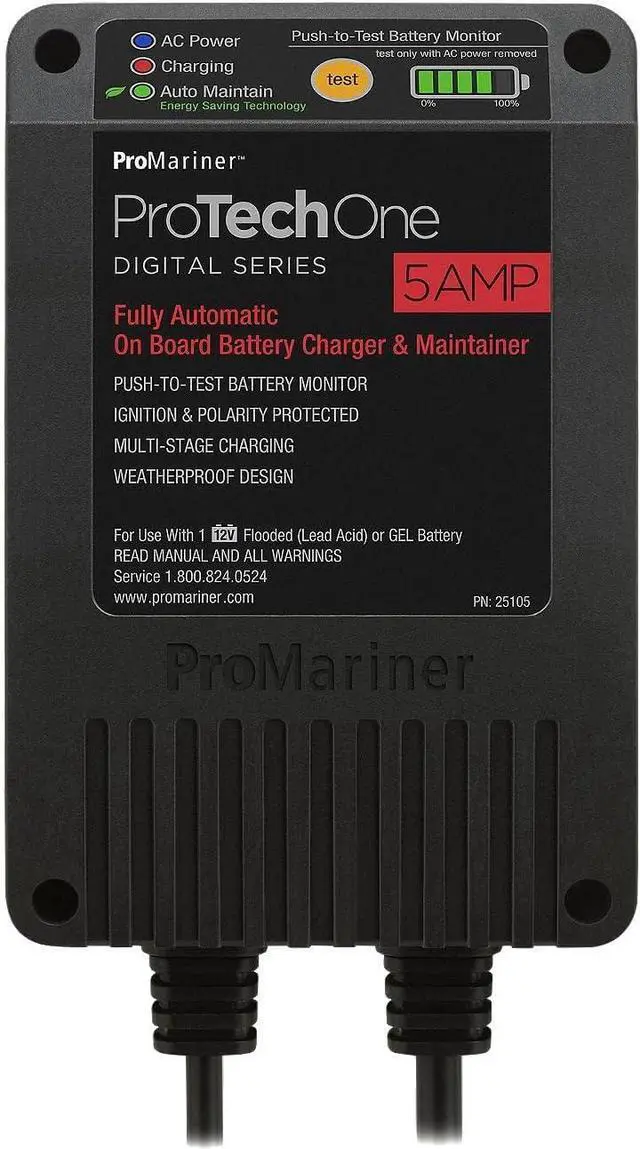 Alt view image 2 of 3 - 25105 ProTechOne Digital Series 5 Amp Fully Automatic On-board Battery Charger and Maintainer AC Corded Model