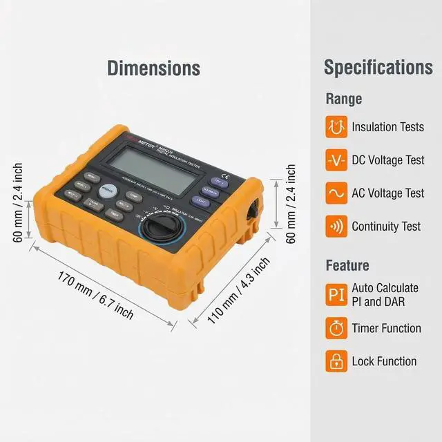 Alt view image 4 of 7 - MS5205 Digital Insulation Tester Resistance Meter Multimeter Megohmmeter Auto Power Off/600V AC RMS