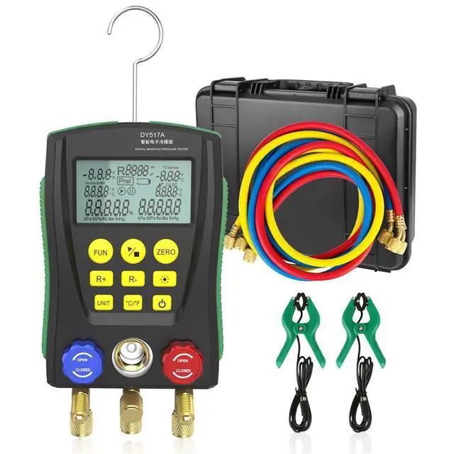 Main image of HVAC Gauges Digital Manifold Gauge Set Dual Pressure&Temp Test 89 Refrigerant Gauges R22 R134A R410A Refrigerant Recharge Kit HVAC Manifold Vacuum AC Gauge with Hoses for Air Conditioning/Refrigerator