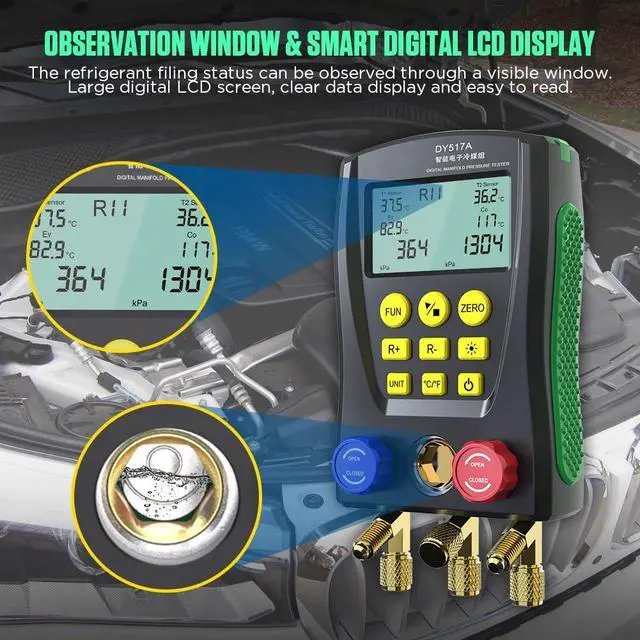 Alt view image 7 of 7 - HVAC Gauges Digital Manifold Gauge Set Dual Pressure&Temp Test 89 Refrigerant Gauges R22 R134A R410A Refrigerant Recharge Kit HVAC Manifold Vacuum AC Gauge with Hoses for Air Conditioning/Refrigerator