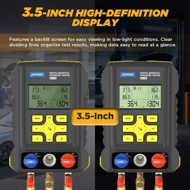 Alt view image 6 of 7 - LM150 Digital HVAC Manifold Gauges - Dual Pressure & Temperature Measurement, Vacuum Level Detection, Refrigerant Identifier with Built-in Database for Air Conditioning & Refrigeration Systems