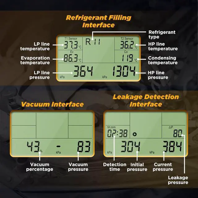 Alt view image 7 of 7 - LM150 Digital HVAC Manifold Gauges - Dual Pressure & Temperature Measurement, Vacuum Level Detection, Refrigerant Identifier with Built-in Database for Air Conditioning & Refrigeration Systems