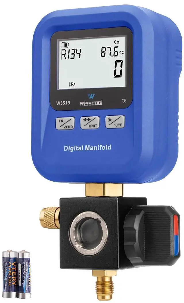 Main image of Digital Manifold Gauge HVAC, R454B,R134A,R410a,R1234yf Pressure Temperature Measure Gauge with LCD Sight Glass 24 Refrigerants for AC Charging