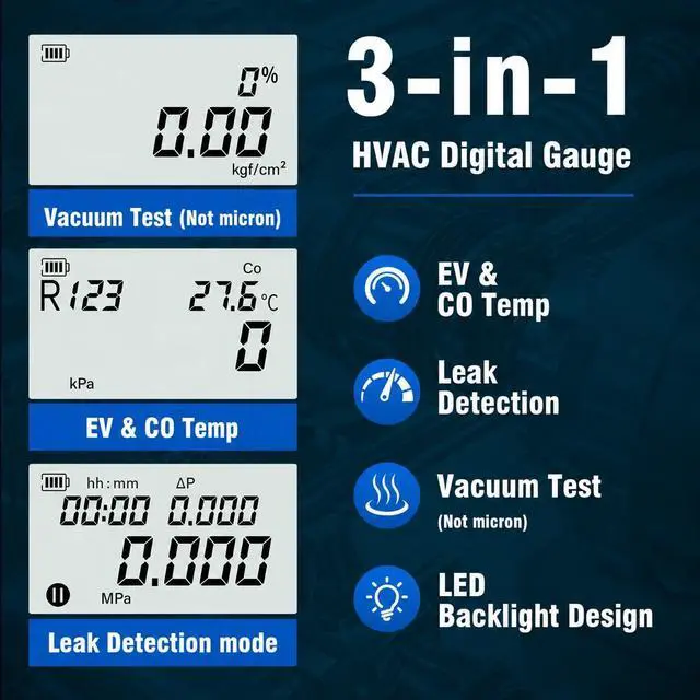 Alt view image 4 of 7 - Digital Manifold Gauge HVAC, R454B,R134A,R410a,R1234yf Pressure Temperature Measure Gauge with LCD Sight Glass 24 Refrigerants for AC Charging
