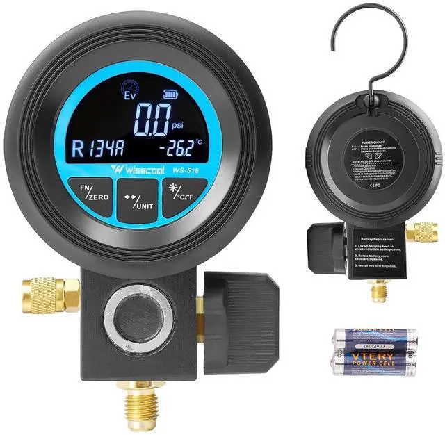 Main image of Digital Gauge HVAC,R134A,R454B,R1234y,R32,R22,R410, Pressure Recharge Manifold Gauge with LCD 24 Kinds Refrigerants Leak Detection AC Single Test Gauges for AC Charging (Blue)