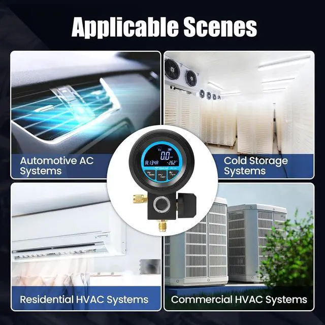 Alt view image 7 of 7 - Digital Gauge HVAC,R134A,R454B,R1234y,R32,R22,R410, Pressure Recharge Manifold Gauge with LCD 24 Kinds Refrigerants Leak Detection AC Single Test Gauges for AC Charging (Blue)