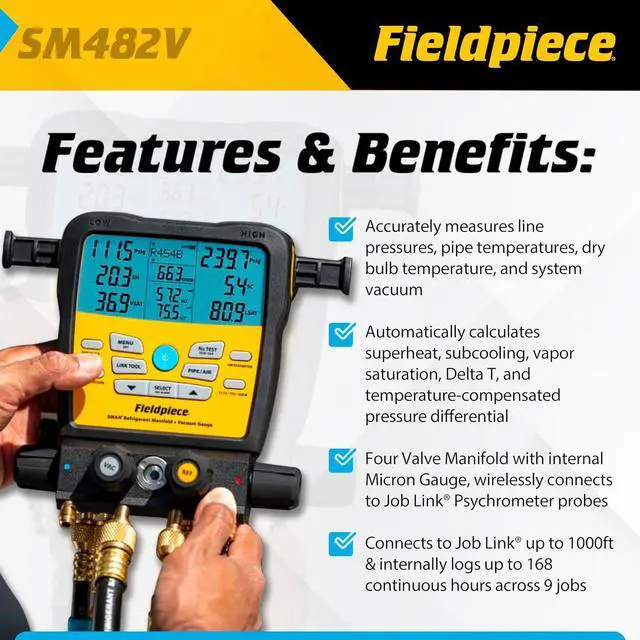 Alt view image 2 of 6 - SM482V Wireless 4-Port SMAN Refrigerant Manifold with Vacuum Gauge Air Conditioning/Refrigerant Digital Gauges for HVAC & Refrigeration | With Vacuum Gauge