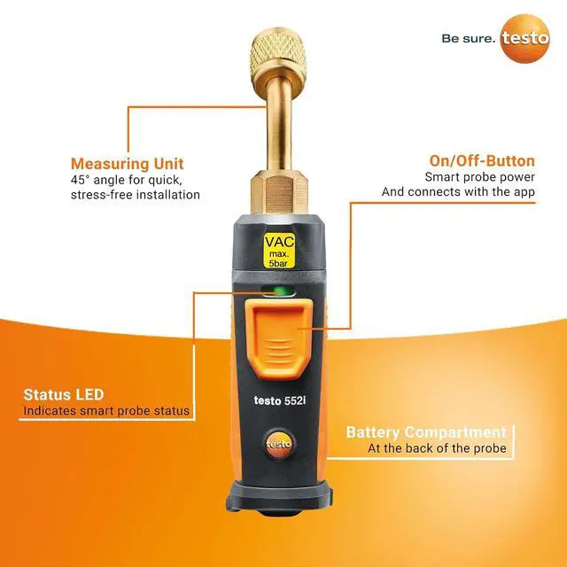 Alt view image 2 of 7 - 552i Wireless Digital Vacuum Probe - Vacuum Gauge for HVAC Systems with IP54 Protection 45° Service-Port Design - HVAC Tool for AC/R System Evacuation with Bluetooth and App