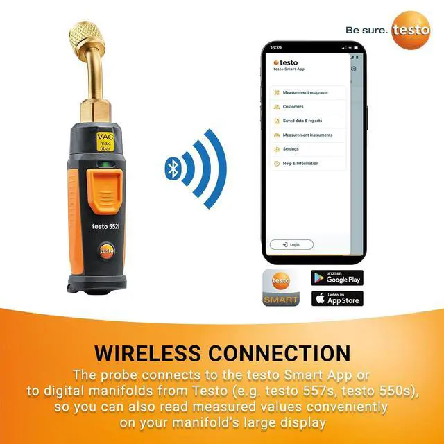 Alt view image 7 of 7 - 552i Wireless Digital Vacuum Probe - Vacuum Gauge for HVAC Systems with IP54 Protection 45° Service-Port Design - HVAC Tool for AC/R System Evacuation with Bluetooth and App