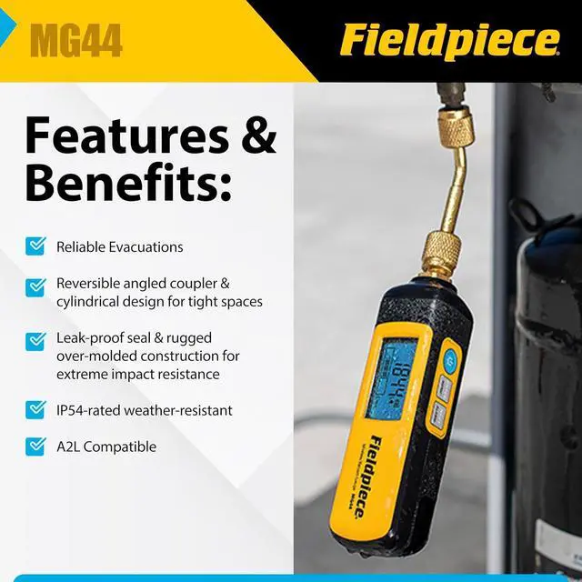 Alt view image 2 of 6 - HVACR Wireless Vacuum Gauge - MG44 - Quick, Accurate Evacuations & Vacuum Readings - Job Link Compatible Long Range HVAC Tool | Quick, Accurate Evacuations & Vacuum Readings