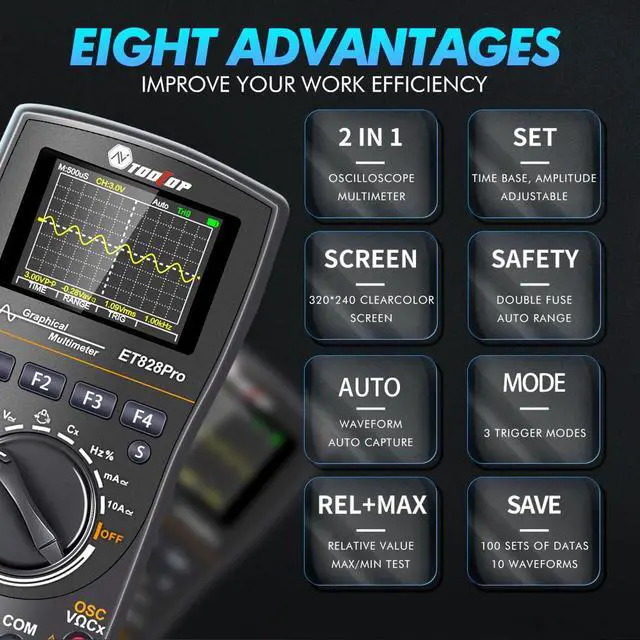 Alt view image 3 of 7 - Oscilloscope Multimeter, 2-in-1 Intelligent Digital Scope Meter Multimeter, Professional LED Handheld Oscilloscope Multimeter with 50Msps A/D Automatic Waveform Capture Function