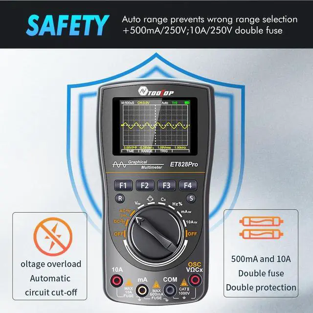 Alt view image 6 of 7 - Oscilloscope Multimeter, 2-in-1 Intelligent Digital Scope Meter Multimeter, Professional LED Handheld Oscilloscope Multimeter with 50Msps A/D Automatic Waveform Capture Function