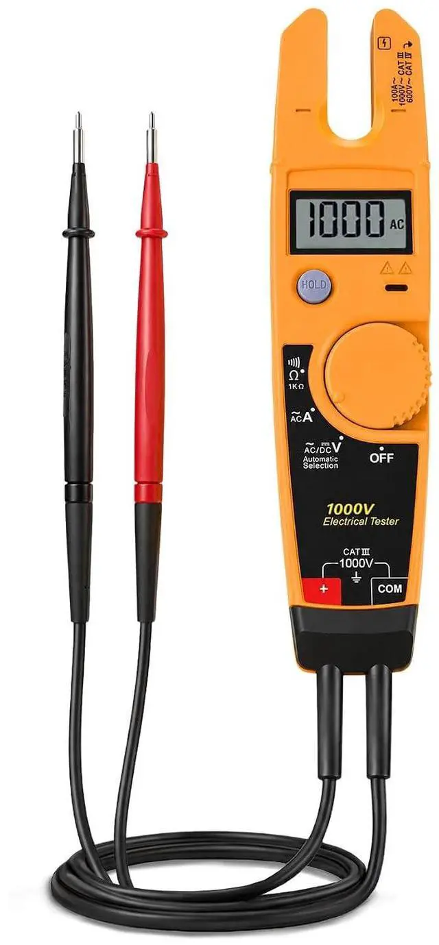 Main image of T5-1000 Electrical Tester Replacement for Fluke T5-1000 Meter, 1000V AC Voltage, Current & Continuity Tester with Open Slot Current Measurement, Thin Probes, Auto Range Meter for Electricians