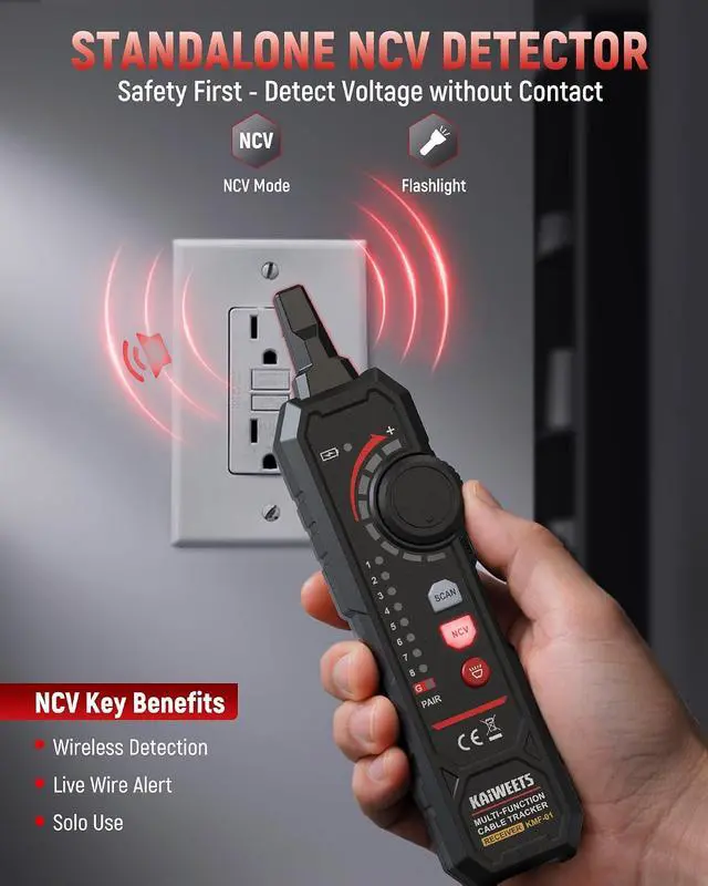 Alt view image 3 of 7 - 3-in-1 Multimeter & Cable Tracer Kit, Auto-Ranging Digital Multimeter with True RMS 4000 Counts, RJ45/RJ11 Wire Tracing & NCV Voltage Detector for Electricians, Home DIY & Auto Repair KMF-01