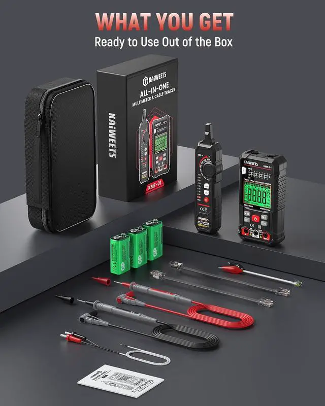Alt view image 7 of 7 - 3-in-1 Multimeter & Cable Tracer Kit, Auto-Ranging Digital Multimeter with True RMS 4000 Counts, RJ45/RJ11 Wire Tracing & NCV Voltage Detector for Electricians, Home DIY & Auto Repair KMF-01
