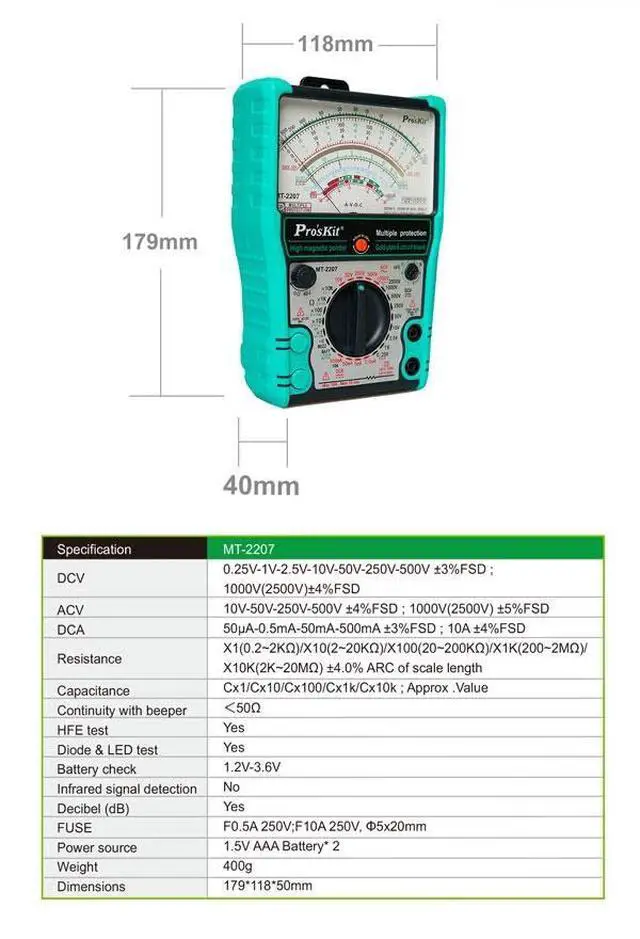 Alt view image 3 of 7 - MT-2207-C Analog Multimeter - Protective Function, Quality Meter for Accurate Electrical Measurements