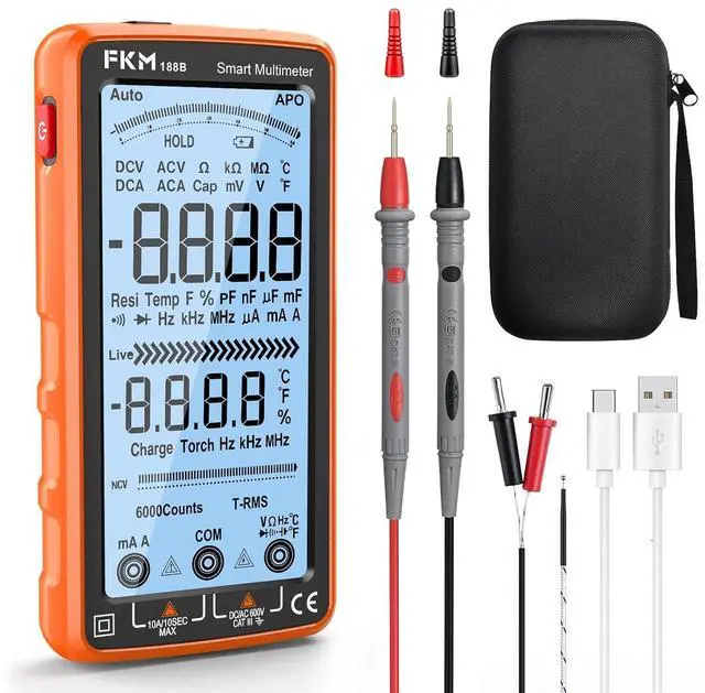 Main image of Digital Multimeter Tester Auto-Ranging TRMS 6000 Counts Smart Rechargeable Voltmeter Electrical Tester Measures AC/DC Current,Voltage,Capacitance,Resistance,NCV,Amp,Ohm,Diodes,Countinuity,Temp