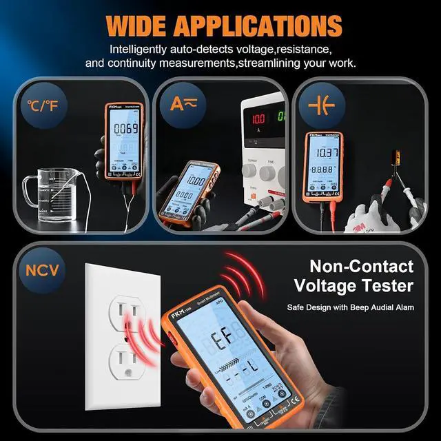 Alt view image 4 of 7 - Digital Multimeter Tester Auto-Ranging TRMS 6000 Counts Smart Rechargeable Voltmeter Electrical Tester Measures AC/DC Current,Voltage,Capacitance,Resistance,NCV,Amp,Ohm,Diodes,Countinuity,Temp