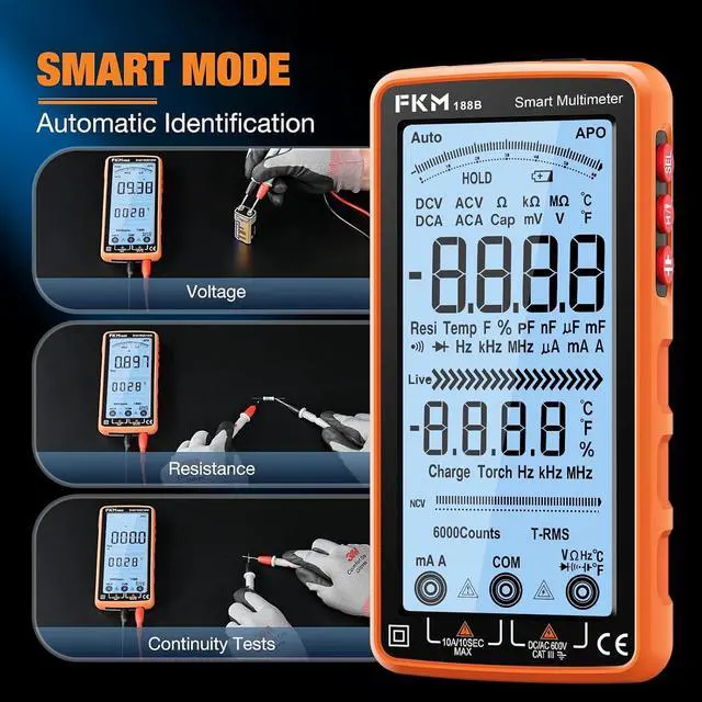 Alt view image 5 of 7 - Digital Multimeter Tester Auto-Ranging TRMS 6000 Counts Smart Rechargeable Voltmeter Electrical Tester Measures AC/DC Current,Voltage,Capacitance,Resistance,NCV,Amp,Ohm,Diodes,Countinuity,Temp