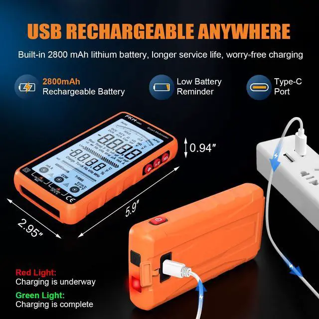 Alt view image 7 of 7 - Digital Multimeter Tester Auto-Ranging TRMS 6000 Counts Smart Rechargeable Voltmeter Electrical Tester Measures AC/DC Current,Voltage,Capacitance,Resistance,NCV,Amp,Ohm,Diodes,Countinuity,Temp