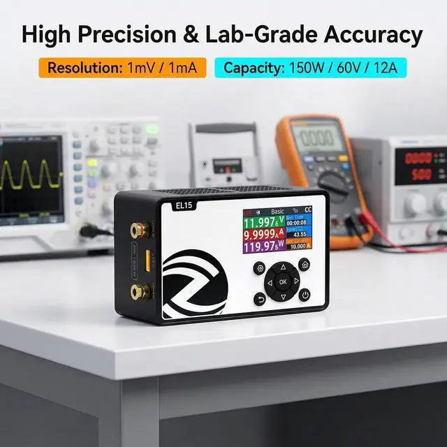 Alt view image 2 of 7 - EL15 DC Electronic Load, 150W 60V 12A Programmable Constant Current Load Tester for Battery Capacity Testing, Power Supply R&D, and Electronic Component Evaluation - High Precision Lab Grade