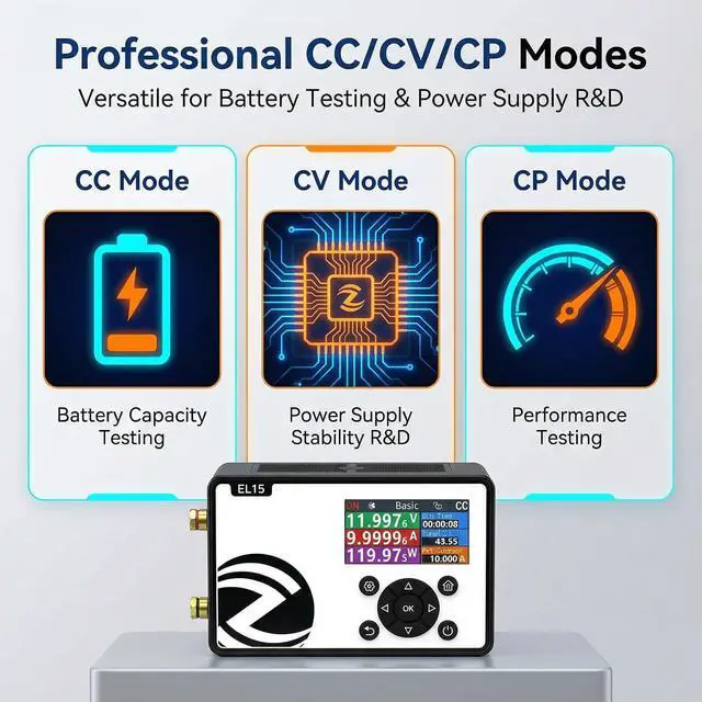Alt view image 3 of 7 - EL15 DC Electronic Load, 150W 60V 12A Programmable Constant Current Load Tester for Battery Capacity Testing, Power Supply R&D, and Electronic Component Evaluation - High Precision Lab Grade