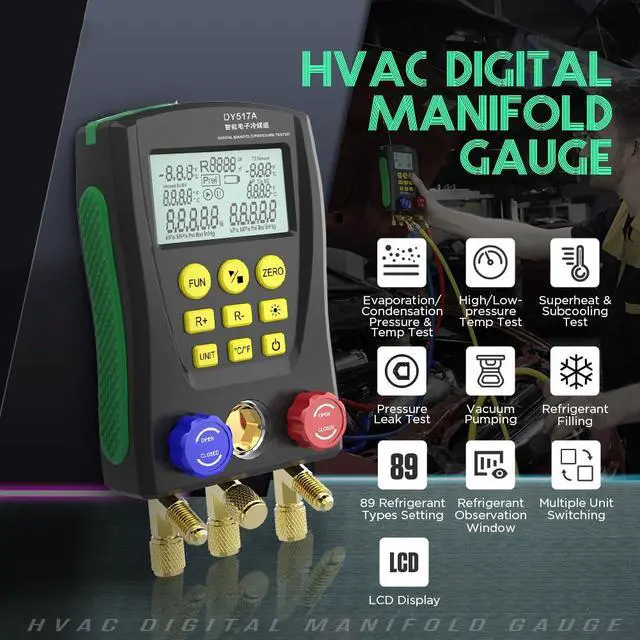 Alt view image 2 of 7 - HVAC Gauges Digital Manifold Gauge Set Dual Pressure&Temp Test 89 Refrigerant Gauges R22 R134A R410A Refrigerant Recharge Kit HVAC Manifold Vacuum AC Gauge with Hoses for Air Conditioning/Refrigerator