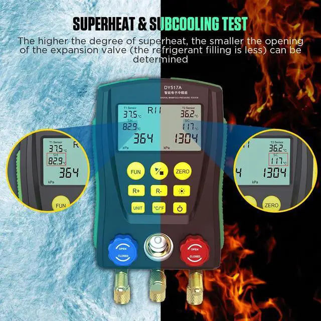 Alt view image 4 of 7 - HVAC Gauges Digital Manifold Gauge Set Dual Pressure&Temp Test 89 Refrigerant Gauges R22 R134A R410A Refrigerant Recharge Kit HVAC Manifold Vacuum AC Gauge with Hoses for Air Conditioning/Refrigerator