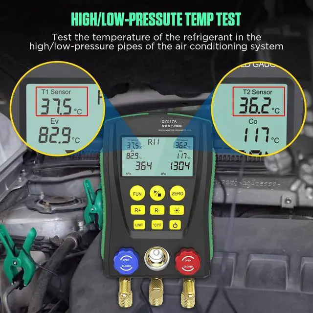 Alt view image 5 of 7 - HVAC Gauges Digital Manifold Gauge Set Dual Pressure&Temp Test 89 Refrigerant Gauges R22 R134A R410A Refrigerant Recharge Kit HVAC Manifold Vacuum AC Gauge with Hoses for Air Conditioning/Refrigerator