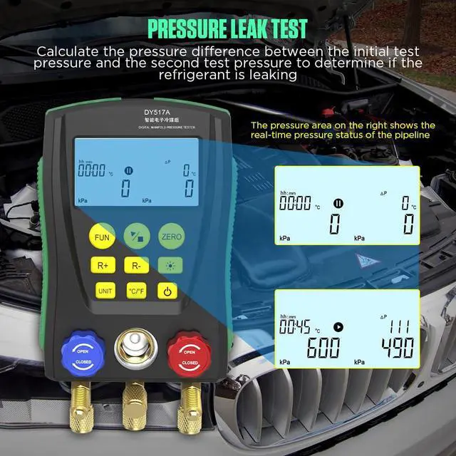 Alt view image 6 of 7 - HVAC Gauges Digital Manifold Gauge Set Dual Pressure&Temp Test 89 Refrigerant Gauges R22 R134A R410A Refrigerant Recharge Kit HVAC Manifold Vacuum AC Gauge with Hoses for Air Conditioning/Refrigerator