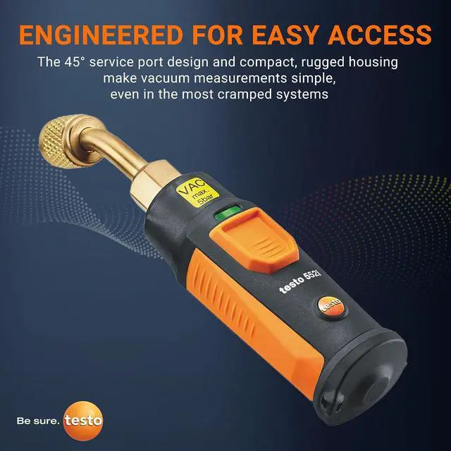 Alt view image 5 of 7 - 552i Wireless Digital Vacuum Probe - Vacuum Gauge for HVAC Systems with IP54 Protection 45° Service-Port Design - HVAC Tool for AC/R System Evacuation with Bluetooth and App