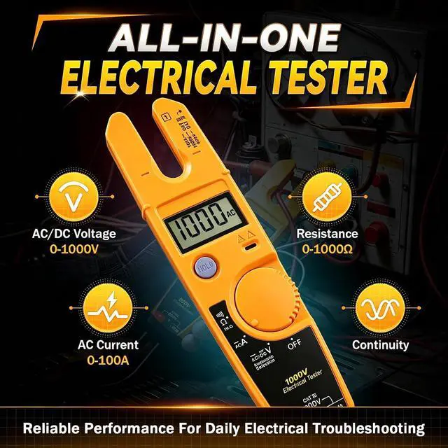 Alt view image 3 of 7 - T5-1000 Electrical Tester Replacement for Fluke T5-1000 Meter, 1000V AC Voltage, Current & Continuity Tester with Open Slot Current Measurement, Thin Probes, Auto Range Meter for Electricians