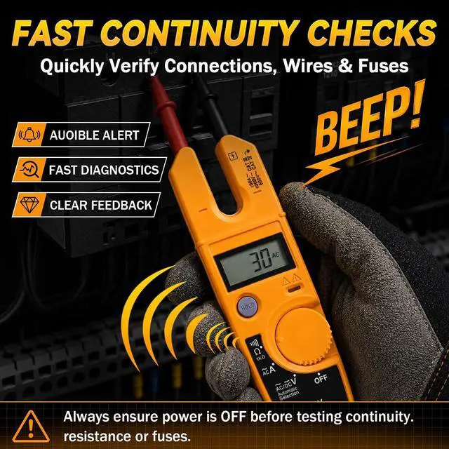 Alt view image 6 of 7 - T5-1000 Electrical Tester Replacement for Fluke T5-1000 Meter, 1000V AC Voltage, Current & Continuity Tester with Open Slot Current Measurement, Thin Probes, Auto Range Meter for Electricians