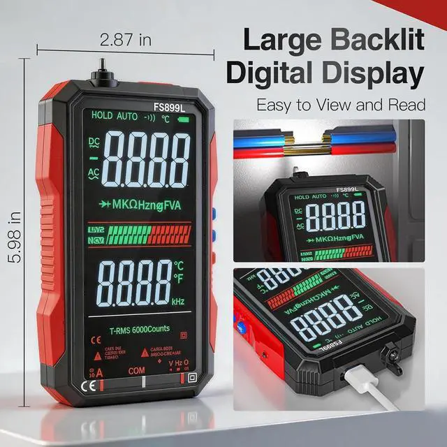 Alt view image 3 of 7 - USB Rechargeable Digital Multimeter Smart Automatico True Rms Professional USB Power Multi Testers Continuity Pocket Oscilloscope with Capacitor Voltmeter Megohmmeter Electrical Tools for Electrician