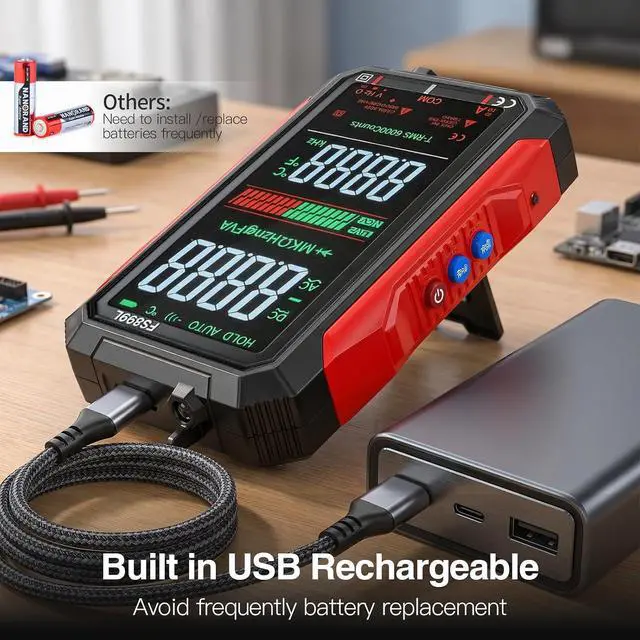 Alt view image 5 of 7 - USB Rechargeable Digital Multimeter Smart Automatico True Rms Professional USB Power Multi Testers Continuity Pocket Oscilloscope with Capacitor Voltmeter Megohmmeter Electrical Tools for Electrician