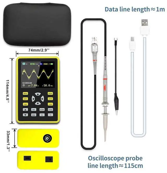 Alt view image 6 of 7 - Mini USB Digital Oscilloscope 5012H 2.4'' IPS LCD 500MS/s Sampling Rate 100MHz Bandwidth Support Waveform Storage Professional Handheld Oscilloscope Kit with Protective Case