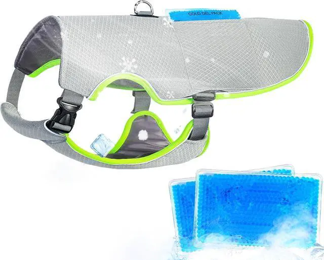 Main image of Dog Cooling Vest with Ice Packs, Reflective Adjustable Cooling Vest for Dogs with Leash Ring for Hot Weather Cooling Harness for Large Medium Dogs Grey(PDV-Gel-GL)