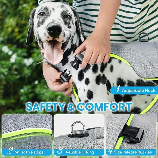 Alt view image 3 of 7 - Dog Cooling Vest with Ice Packs, Reflective Adjustable Cooling Vest for Dogs with Leash Ring for Hot Weather Cooling Harness for Large Medium Dogs Grey(PDV-Gel-GL)