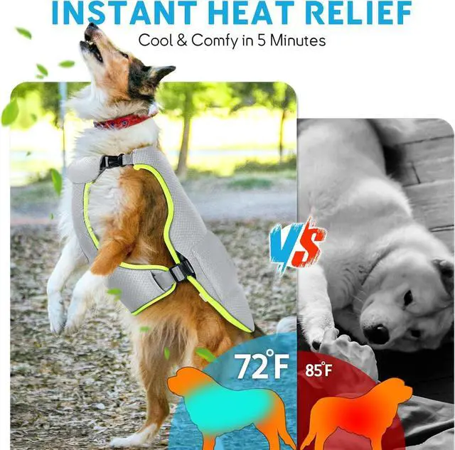 Alt view image 2 of 7 - Dog Cooling Vest with Ice Packs, Reflective Adjustable Cooling Vest for Dogs with Leash Ring for Hot Weather Cooling Harness for Large Medium Dogs Grey(PDV-Gel-GL)