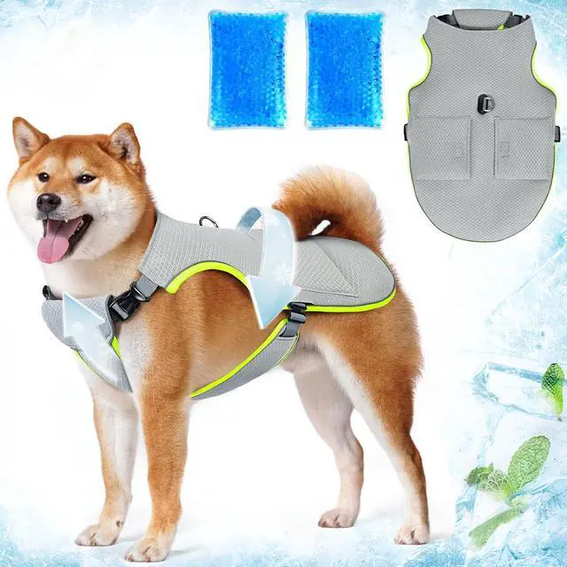 Alt view image 4 of 7 - Dog Cooling Vest with Ice Packs, Reflective Adjustable Cooling Vest for Dogs with Leash Ring for Hot Weather Cooling Harness for Large Medium Dogs Grey(PDV-Gel-GL)