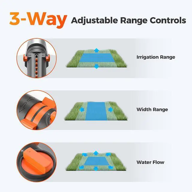 Alt view image 3 of 7 - Turbo Oscillating Water Sprinkler 17 Nozzles Up to 3800 Sq. Ft, Heavy Duty Metal Base & Built-in Filter, Adjustable Width/Range/Flow Rate, Quick-Connect Hose for Lawn, Garden Yard Grass