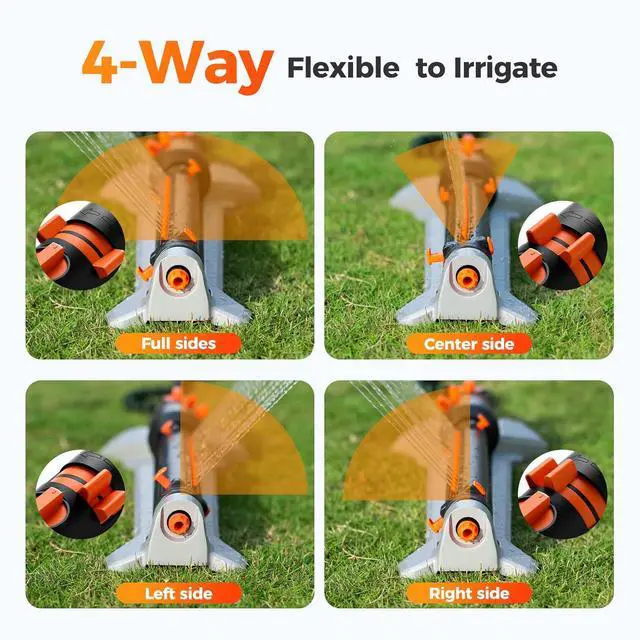 Alt view image 5 of 7 - Turbo Oscillating Water Sprinkler 17 Nozzles Up to 3800 Sq. Ft, Heavy Duty Metal Base & Built-in Filter, Adjustable Width/Range/Flow Rate, Quick-Connect Hose for Lawn, Garden Yard Grass