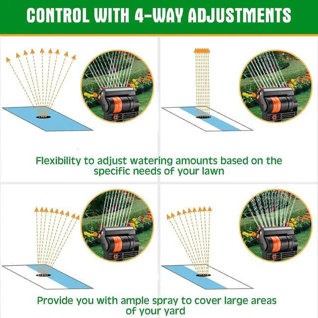 Alt view image 3 of 6 - 2 Pcs Adjustable Oscillating Sprinkler 4 Way ABS Lawn Sprinkler Covers 4000 Sq. ft 16 Nozzle with Quick Connect for Garden Large Area Watering (Base Style)