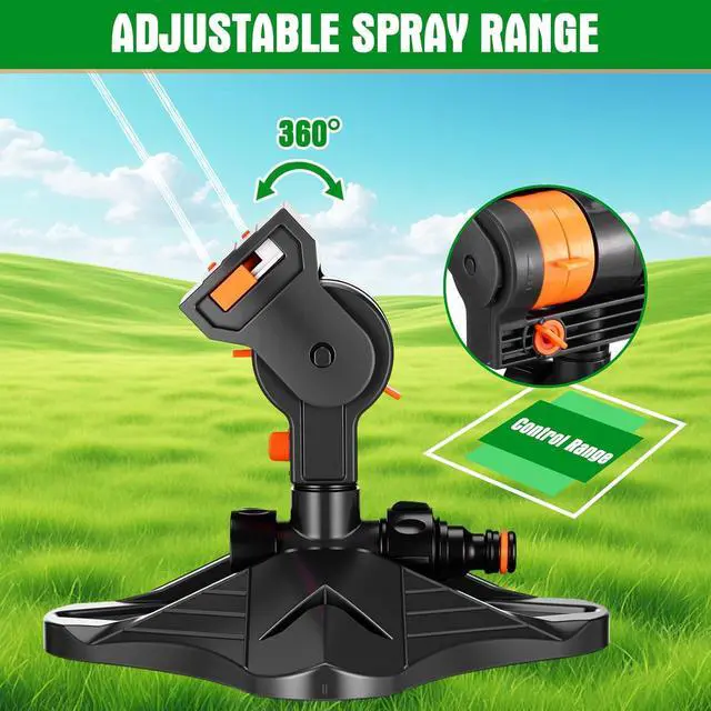 Alt view image 4 of 6 - 2 Pcs Adjustable Oscillating Sprinkler 4 Way ABS Lawn Sprinkler Covers 4000 Sq. ft 16 Nozzle with Quick Connect for Garden Large Area Watering (Base Style)