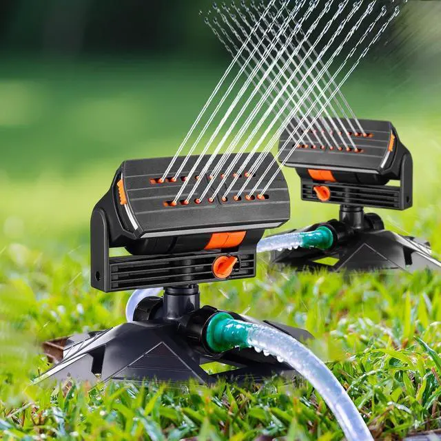 Alt view image 5 of 6 - 2 Pcs Adjustable Oscillating Sprinkler 4 Way ABS Lawn Sprinkler Covers 4000 Sq. ft 16 Nozzle with Quick Connect for Garden Large Area Watering (Base Style)