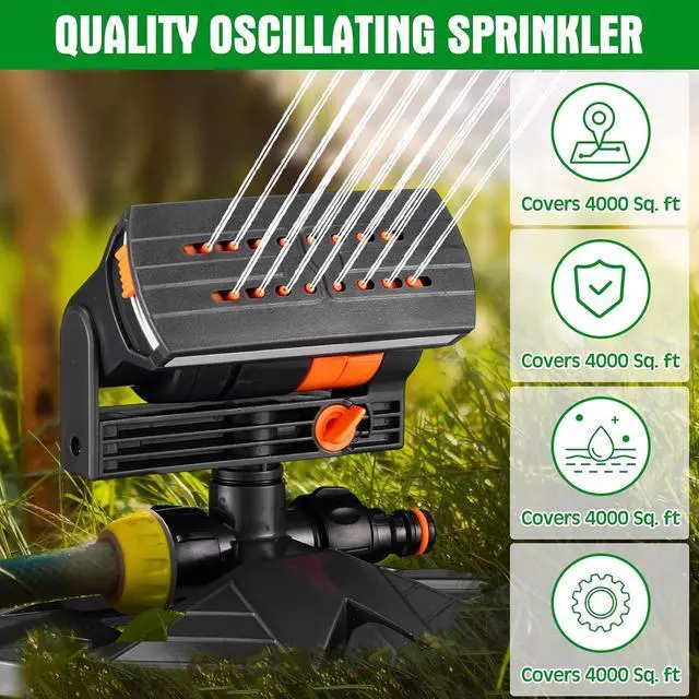 Alt view image 6 of 6 - 2 Pcs Adjustable Oscillating Sprinkler 4 Way ABS Lawn Sprinkler Covers 4000 Sq. ft 16 Nozzle with Quick Connect for Garden Large Area Watering (Base Style)